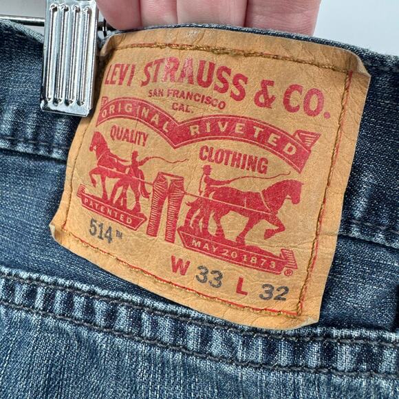 Levi's 514 Jeans Mens 33x32 (32x31 ACTUAL) Straight Fit Blue Denim Faded Wash - Picture 4 of 9